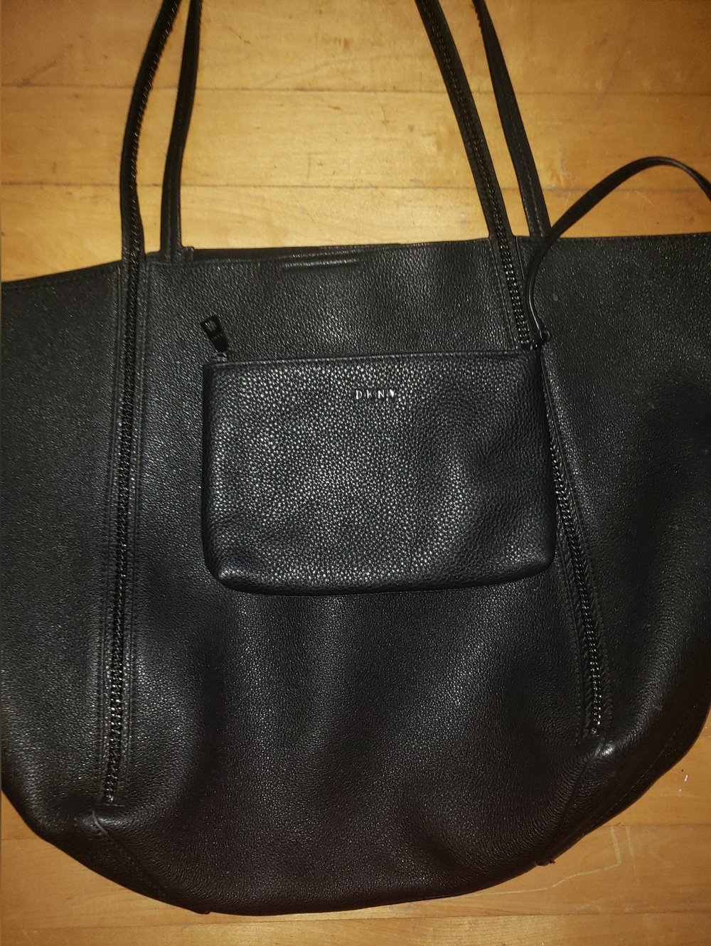 Genuine Leather Extra Large Black Tote With Pouch